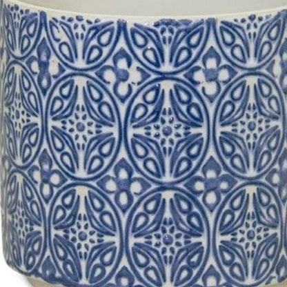 Set of Two Blue And White Ceramic Medallion 3 Ounce Round Pot Planters HomeRoots