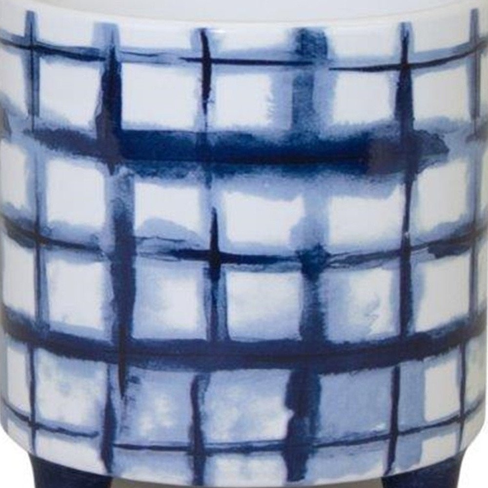 Set of Two Cobalt And White Ceramic 2 Ounce Round Footed Pot Planters HomeRoots