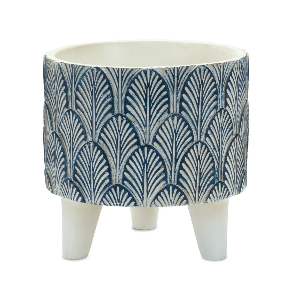 Set of Two Blue And White Polyresin Geometric Pot Planters HomeRoots