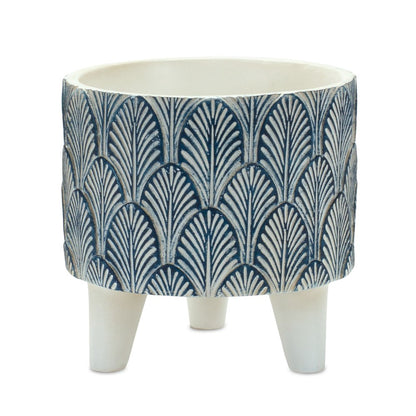 Set of Two Blue And White Polyresin Geometric Pot Planters HomeRoots