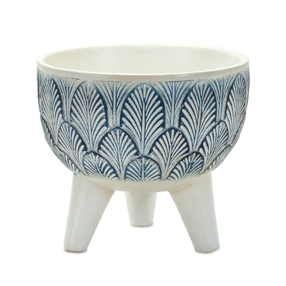 Set of Two Blue And White Polyresin Geometric Pot Planters HomeRoots