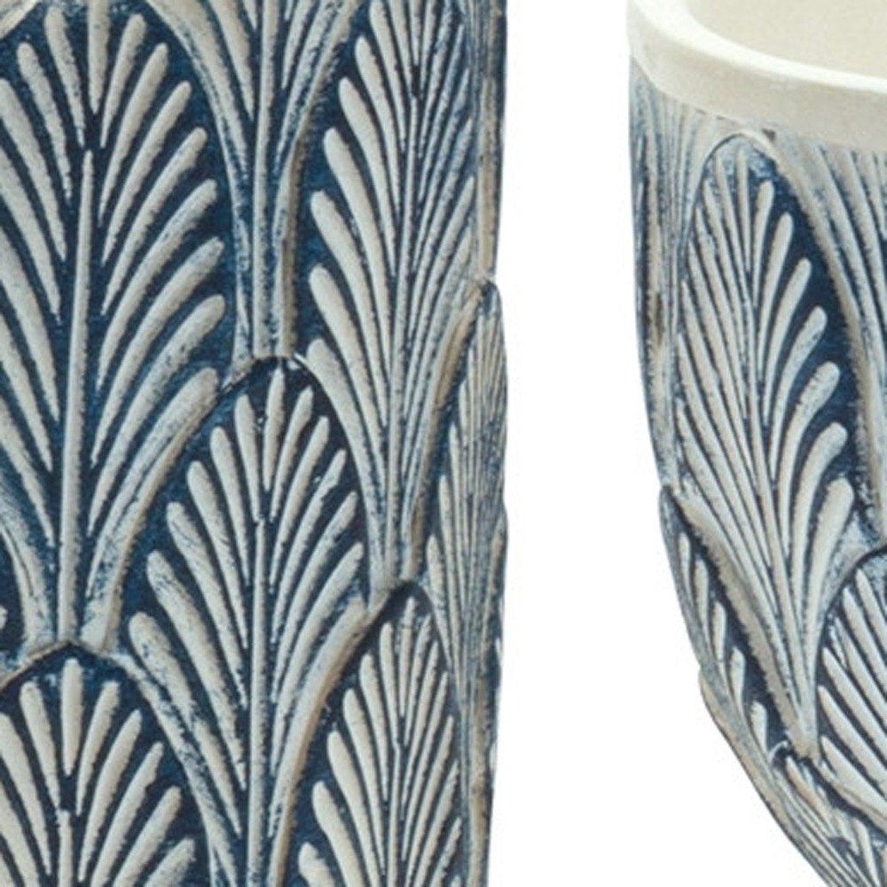 Set of Two Blue And White Polyresin Geometric Pot Planters HomeRoots