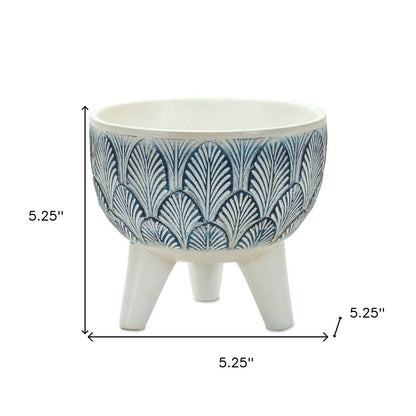Set of Two Blue And White Polyresin Geometric Pot Planters HomeRoots