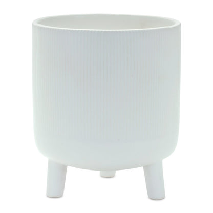 White Ceramic 7 Ounce Striped Footed Pot Planter HomeRoots