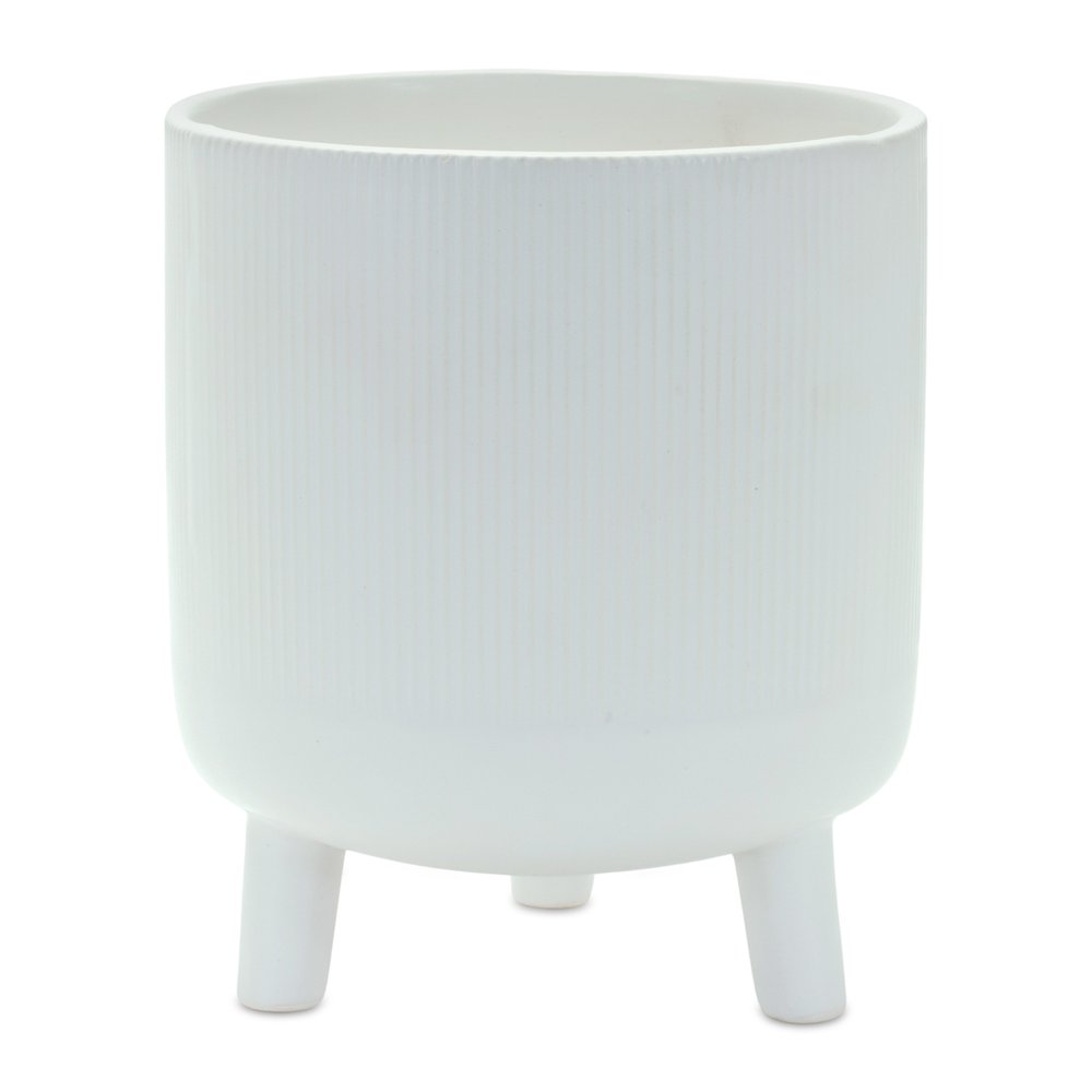 White Ceramic 7 Ounce Striped Footed Pot Planter HomeRoots