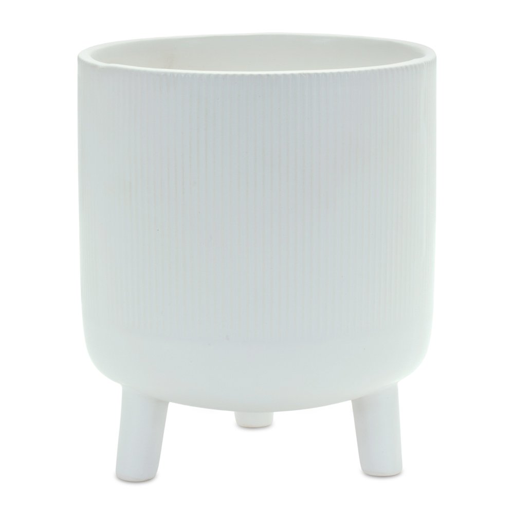 White Ceramic 7 Ounce Striped Footed Pot Planter HomeRoots