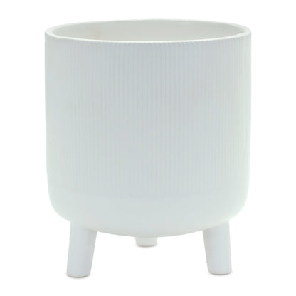 White Ceramic 7 Ounce Striped Footed Pot Planter HomeRoots