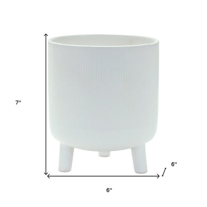 White Ceramic 7 Ounce Striped Footed Pot Planter HomeRoots