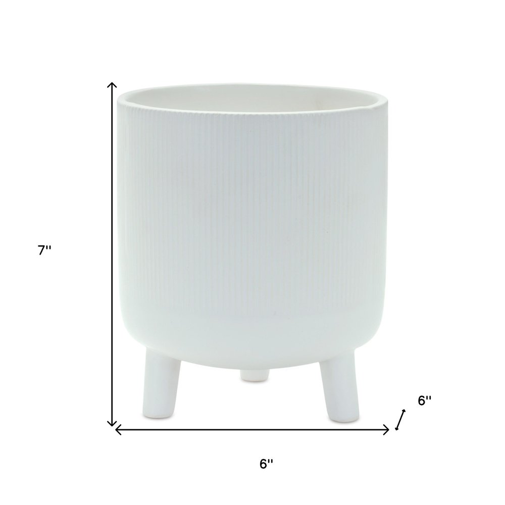 White Ceramic 7 Ounce Striped Footed Pot Planter HomeRoots