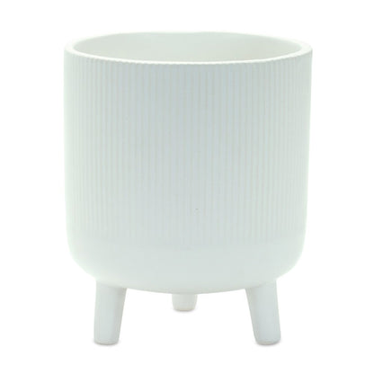 Set of Two White Ceramic Striped Footed Pot Planters HomeRoots