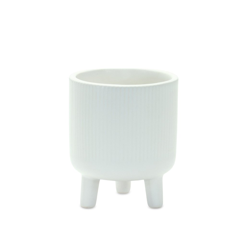 Set of Two White Ceramic Striped Footed Pot Planters HomeRoots