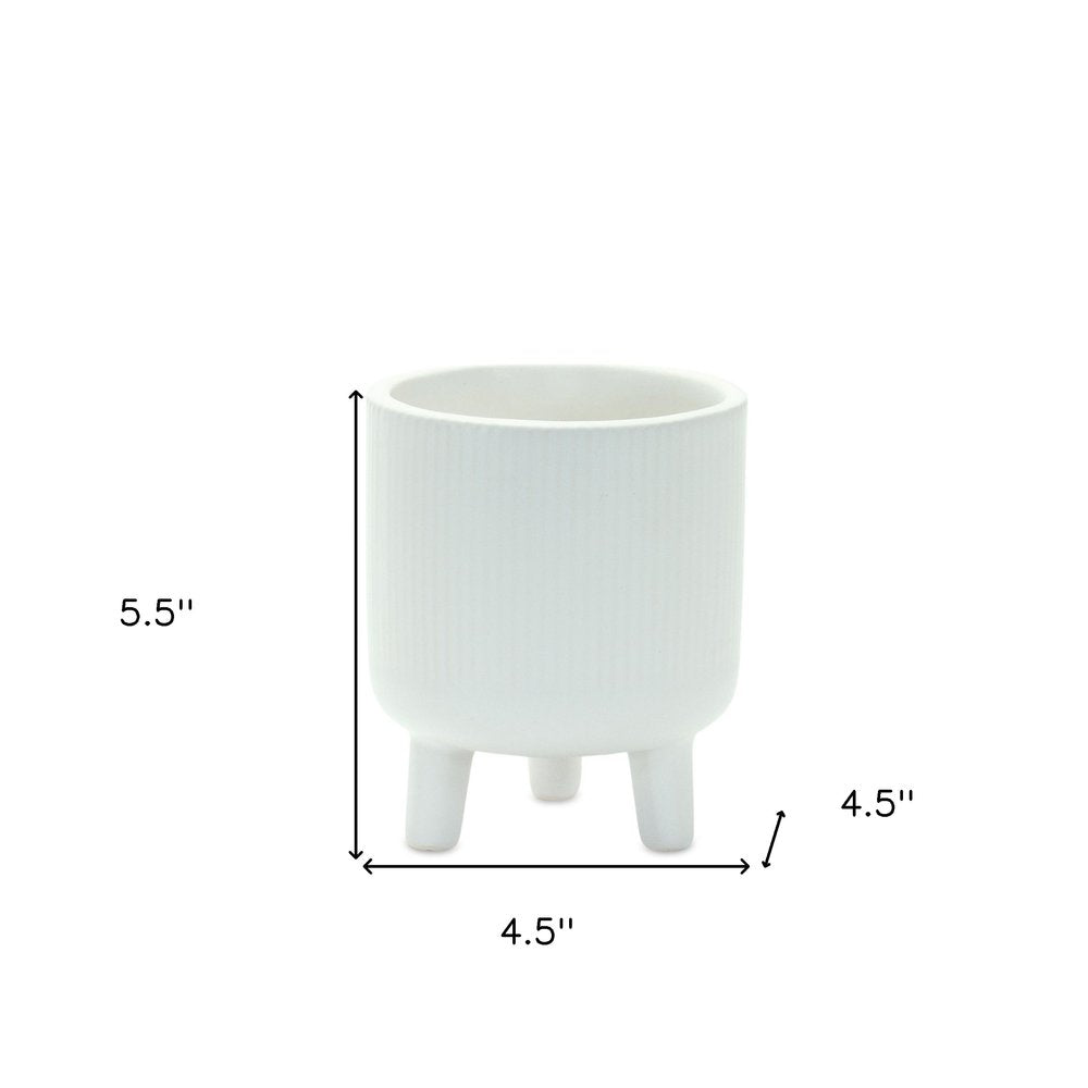 Set of Two White Ceramic Striped Footed Pot Planters HomeRoots