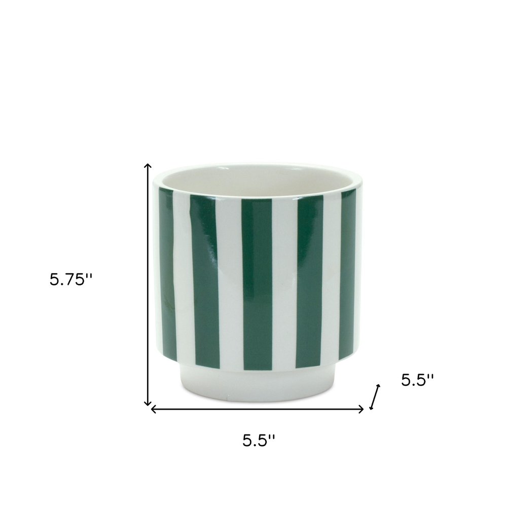 Set of Two Green And White Dolomite Striped 4 Ounce Round Pot Planters HomeRoots