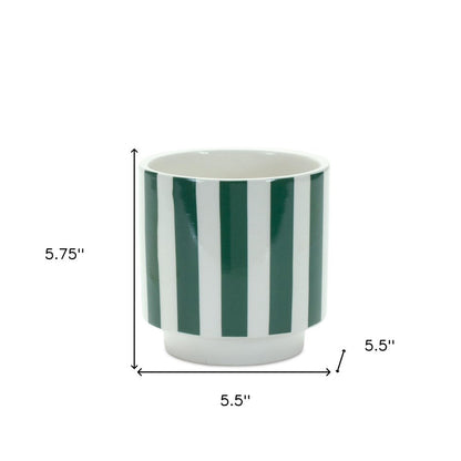 Set of Two Green And White Dolomite Striped 4 Ounce Round Pot Planters HomeRoots