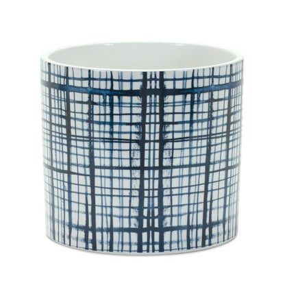 Set of Two White And Blue Ceramic Lattice 2 Ounce Round Pot Planters HomeRoots
