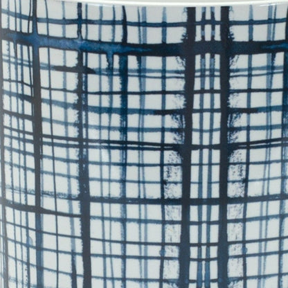 Set of Two White And Blue Ceramic Lattice 2 Ounce Round Pot Planters HomeRoots
