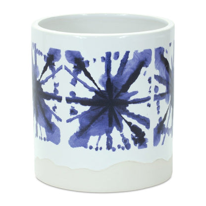 Set of Two White And Blue Ceramic 5 Ounce Abstract Round Pot Planters HomeRoots