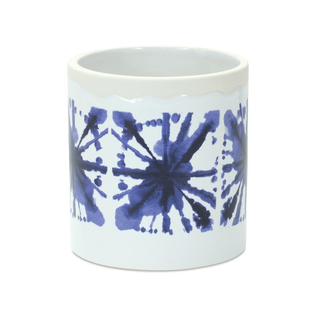 Set of Two White And Blue Ceramic 5 Ounce Abstract Round Pot Planters HomeRoots