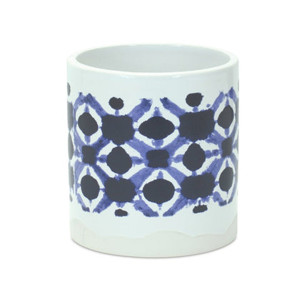 Set of Two White And Blue Ceramic 5 Ounce Geometric Round Pot Planters HomeRoots