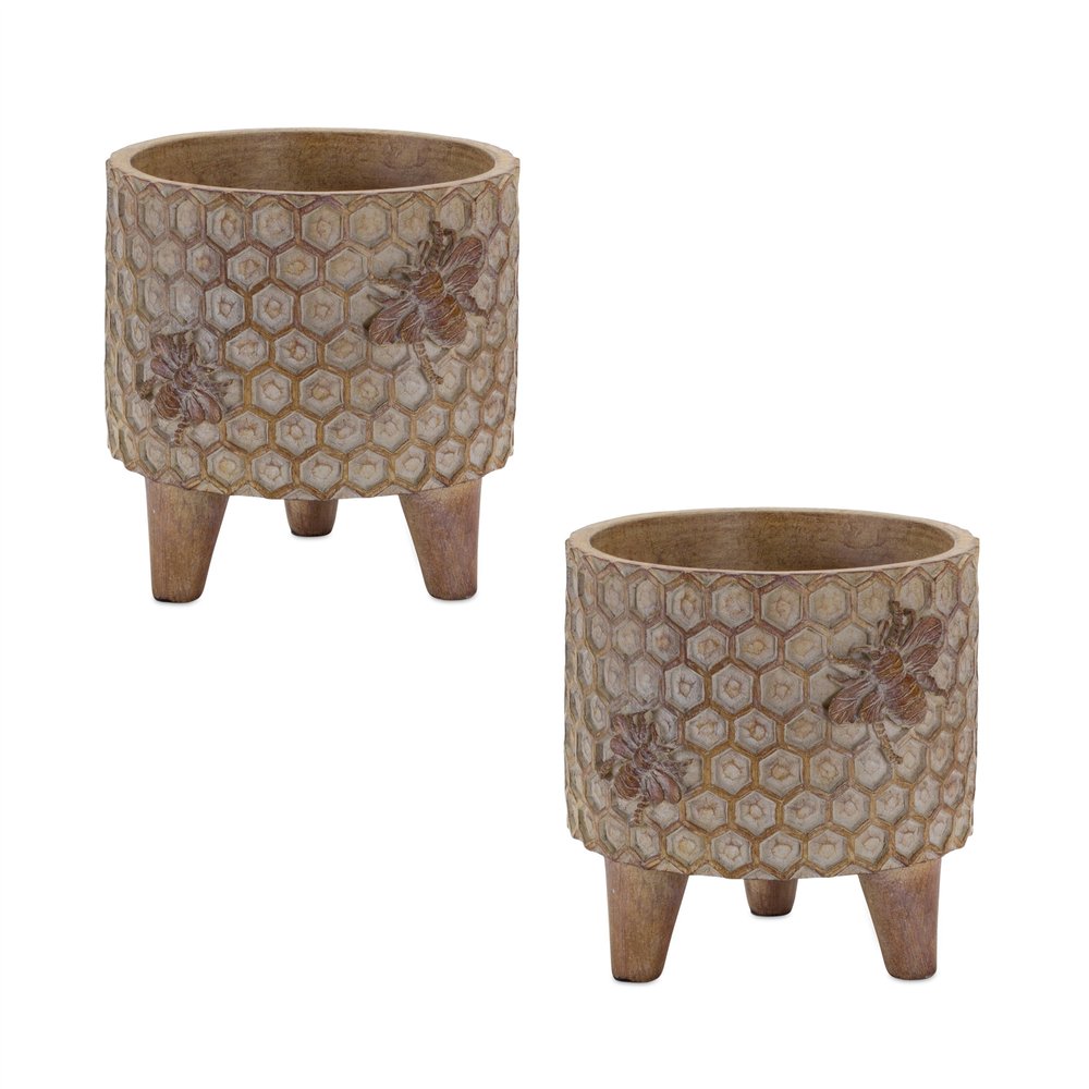 Set of Two Brown Polyresin 3 Ounce Bumble Bee Pot Planters HomeRoots
