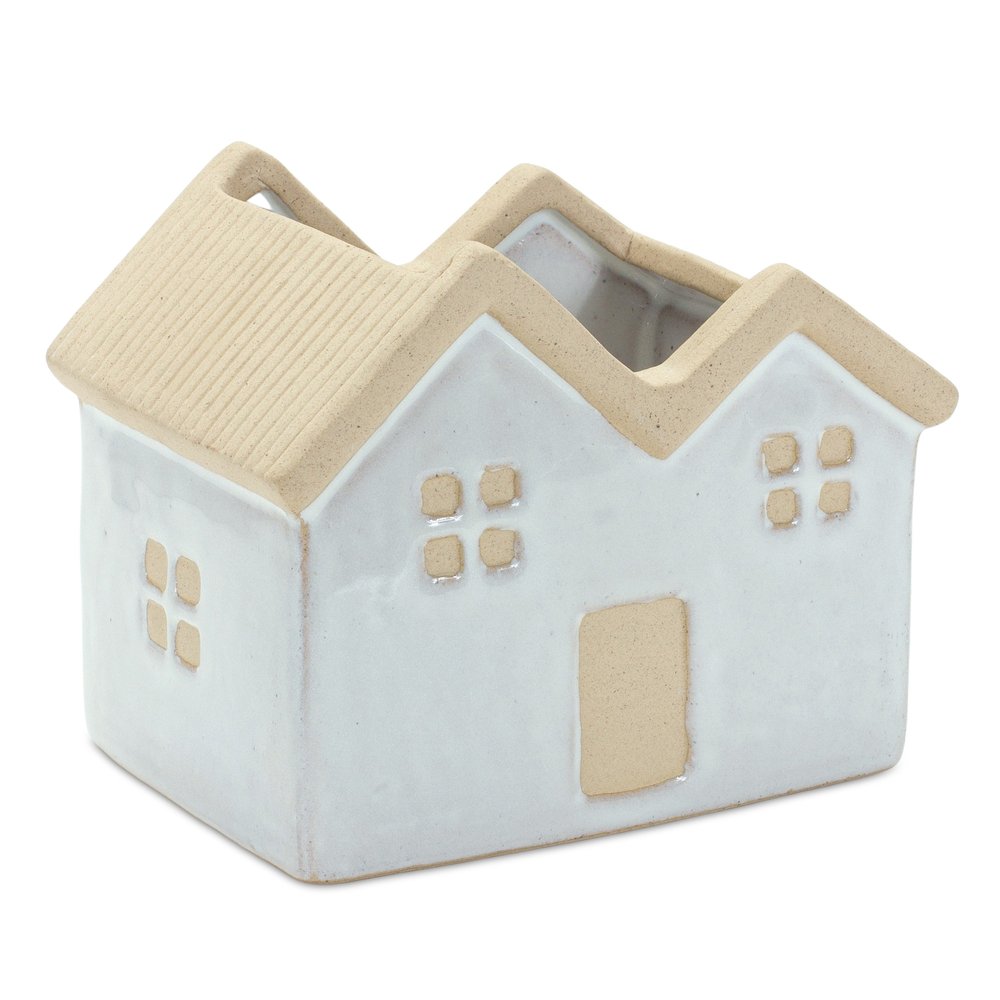Set of Three White And Natural House Trio Pot Planters HomeRoots