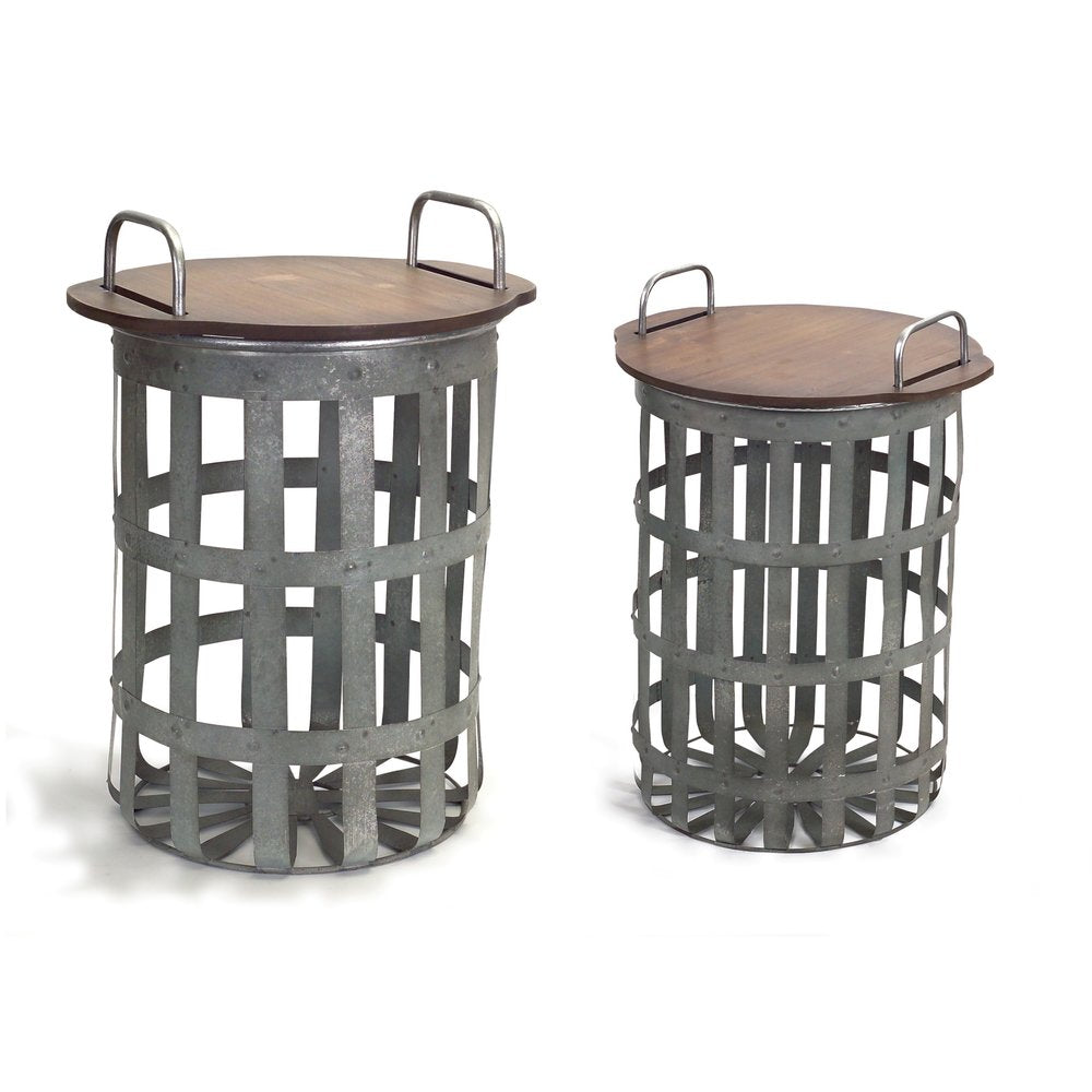 Set of Two 16" Grey And Brown Round End Tables HomeRoots