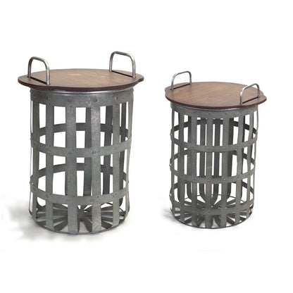 Set of Two 16" Grey And Brown Round End Tables HomeRoots