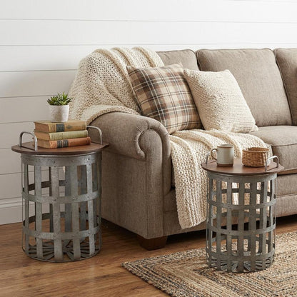 Set of Two 16" Grey And Brown Round End Tables HomeRoots