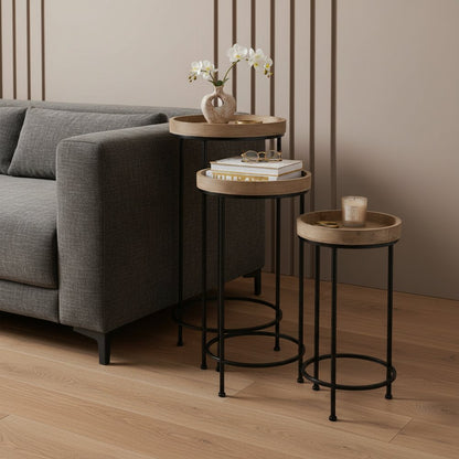 Set of Three 29" Black And Brown Round End Tables HomeRoots