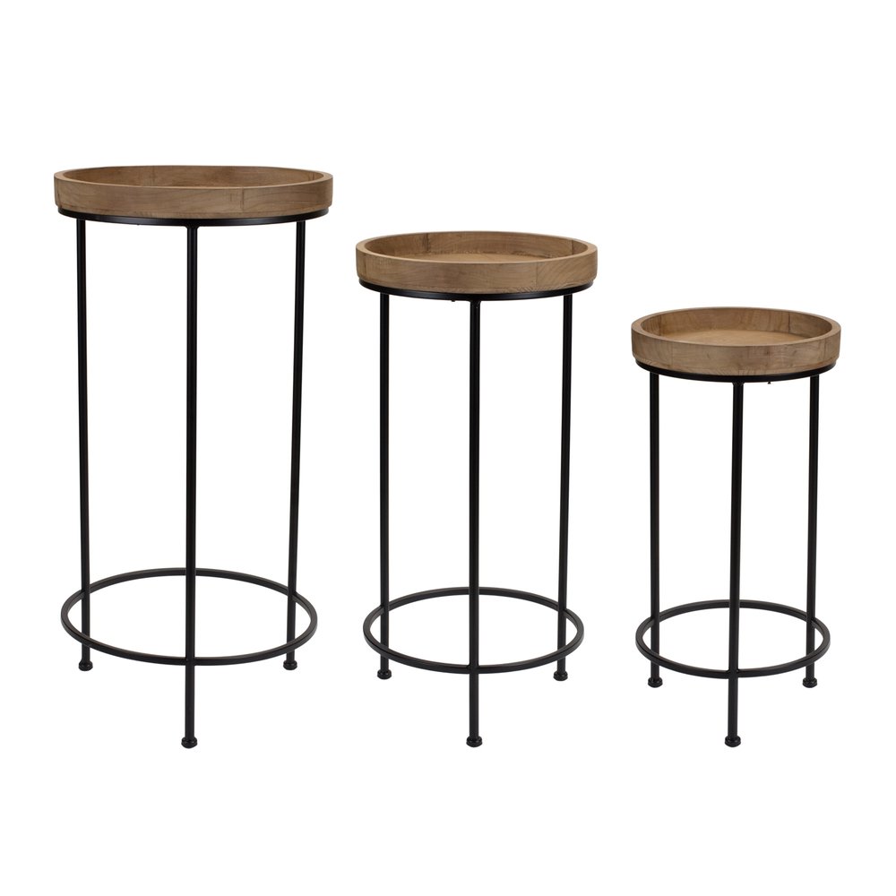 Set of Three 29" Black And Brown Round End Tables HomeRoots