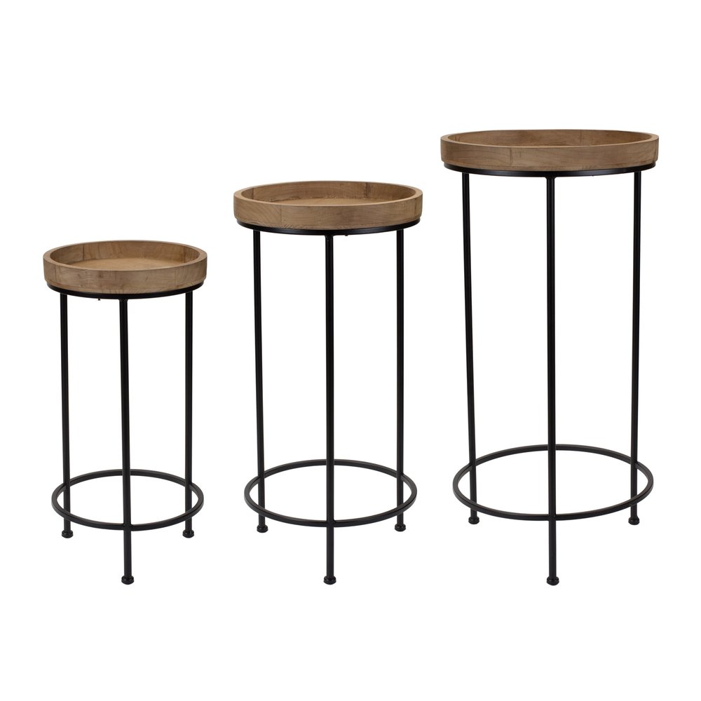 Set of Three 29" Black And Brown Round End Tables HomeRoots