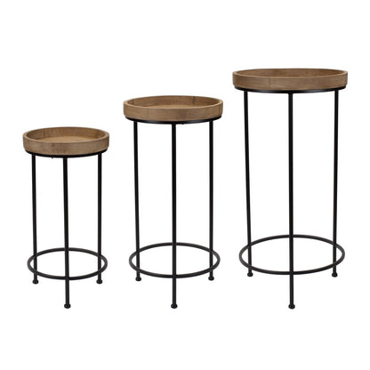 Set of Three 29" Black And Brown Round End Tables HomeRoots