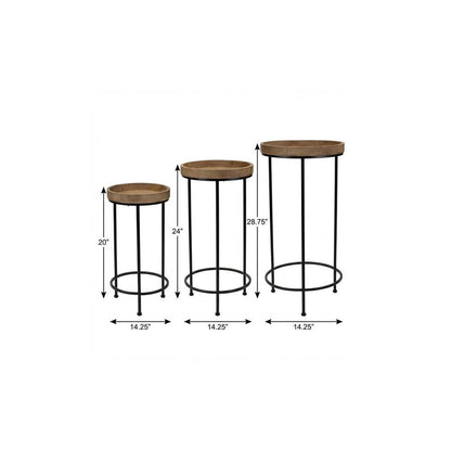 Set of Three 29" Black And Brown Round End Tables HomeRoots