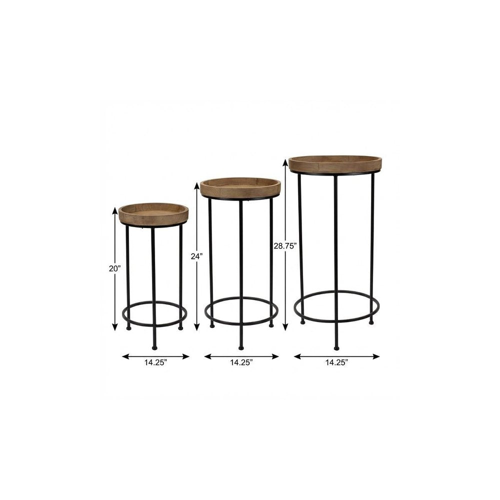 Set of Three 29" Black And Brown Round End Tables HomeRoots