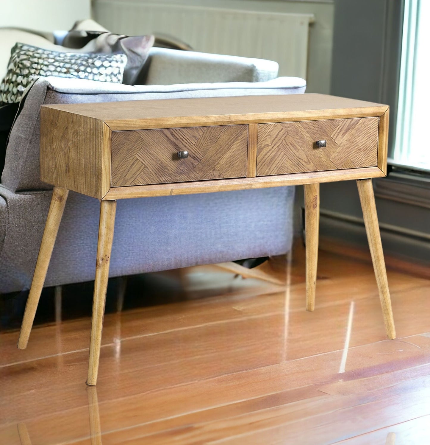 47" Brown End Table With Two Drawers