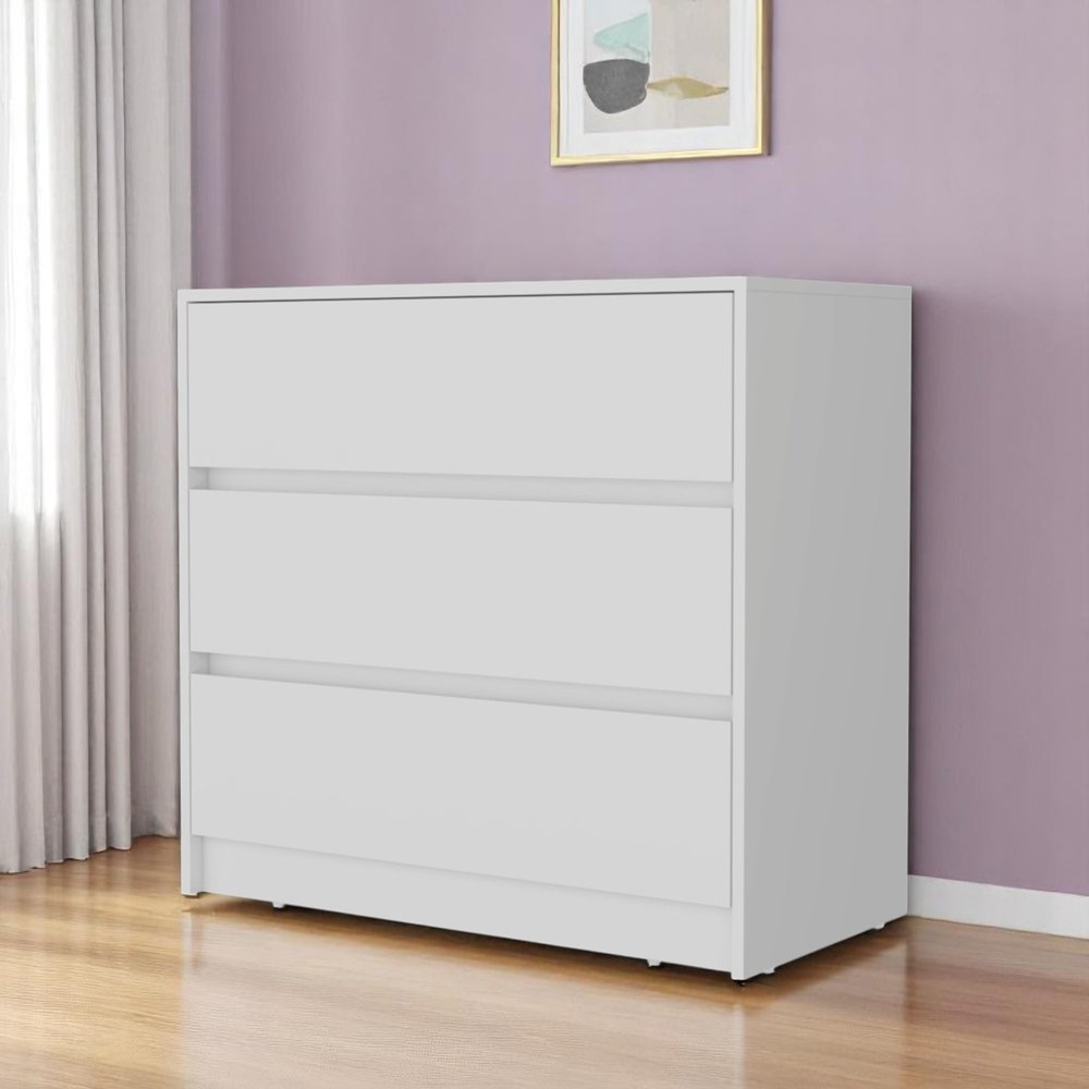 33" White Wood Three Drawer Dresser — view 7