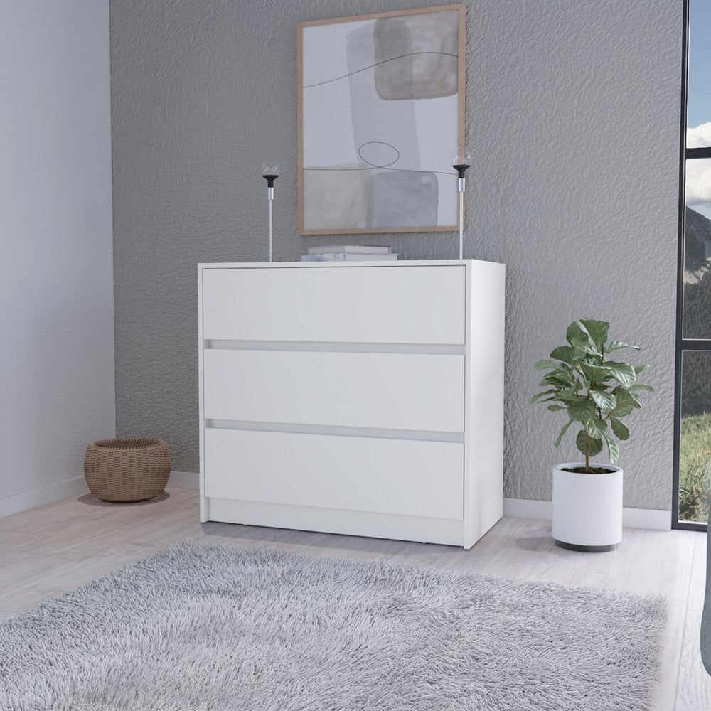 33" White Wood Three Drawer Dresser — view 2