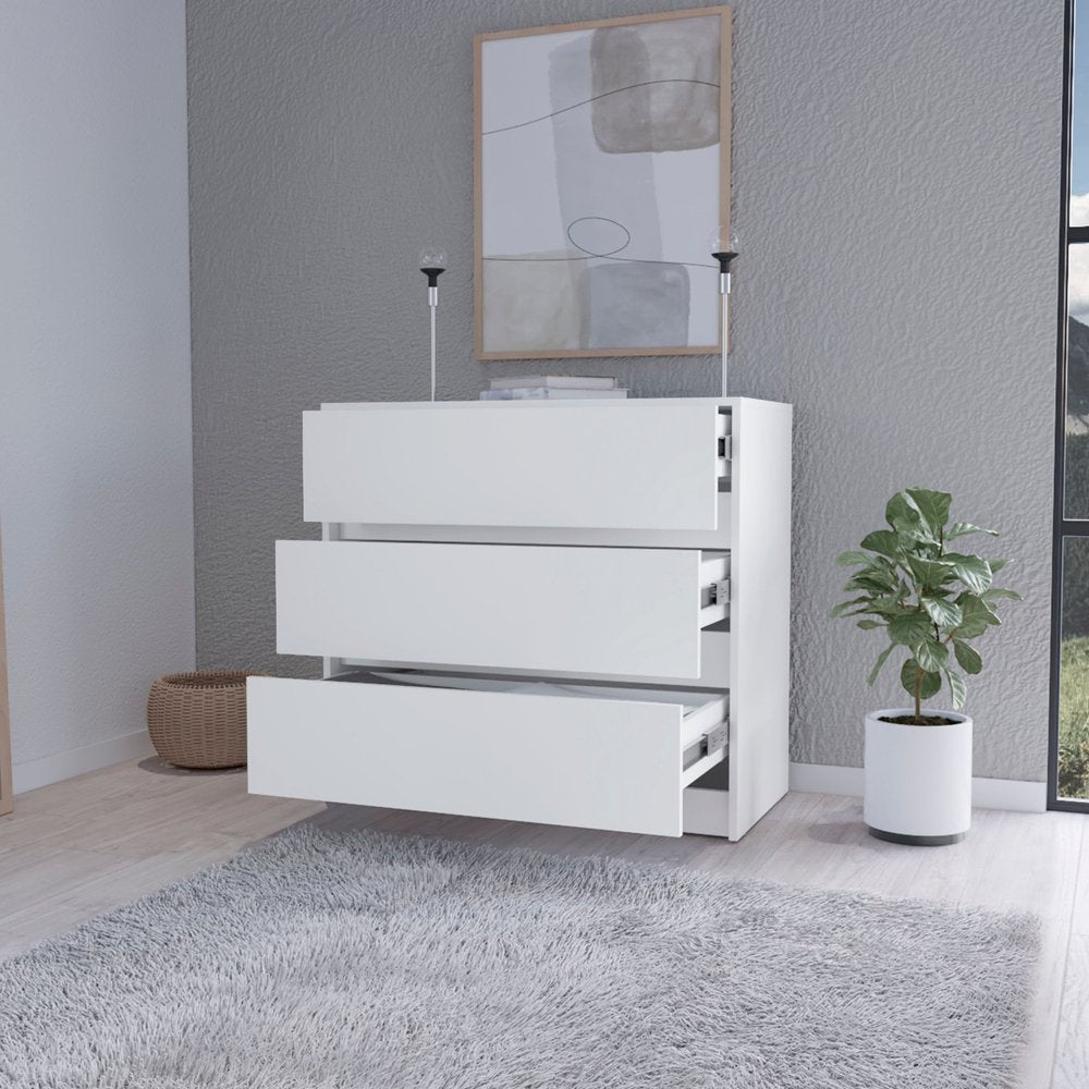 33" White Wood Three Drawer Dresser — view 3