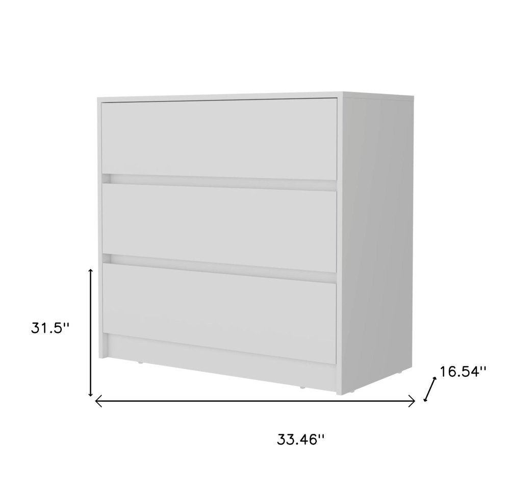 33" White Wood Three Drawer Dresser — view 6