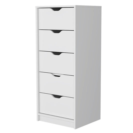 18" White Wood Five Drawer Dresser