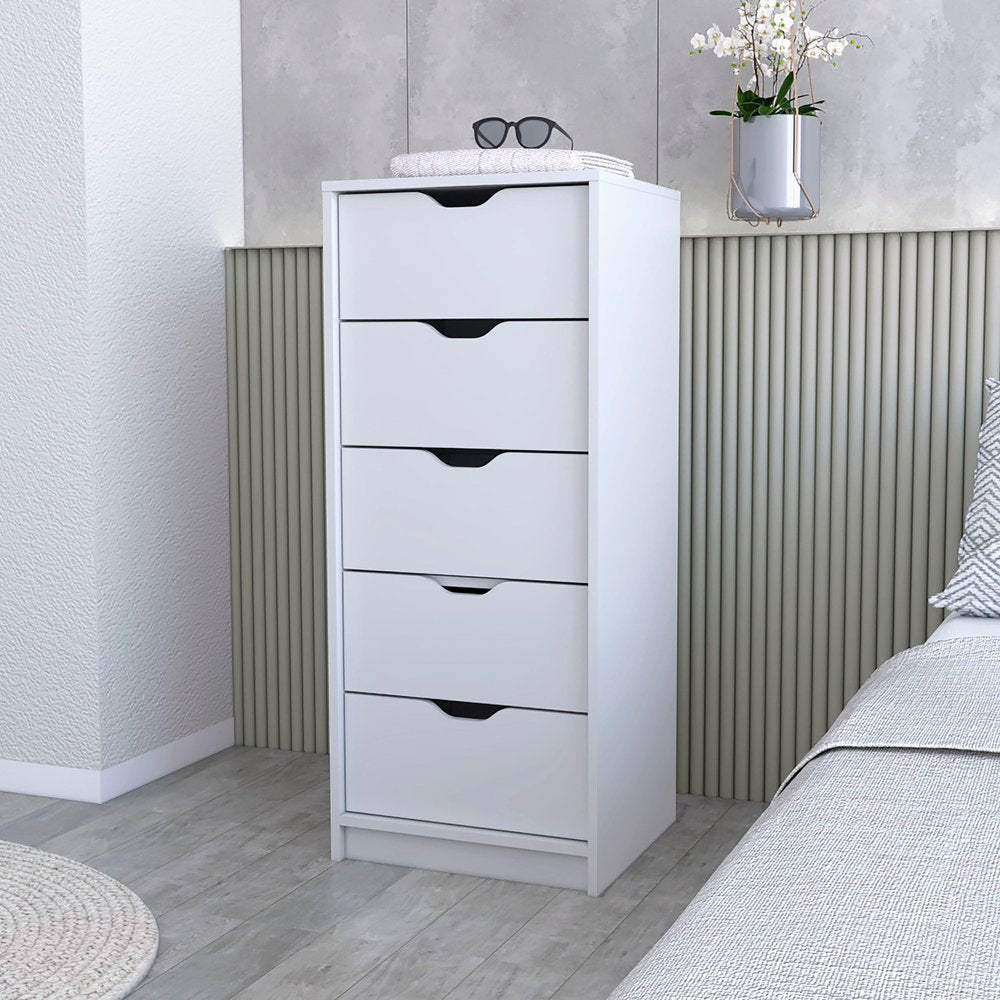 18" White Wood Five Drawer Dresser HomeRoots