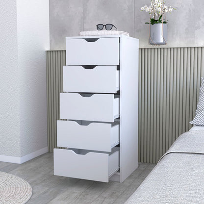 18" White Wood Five Drawer Dresser HomeRoots