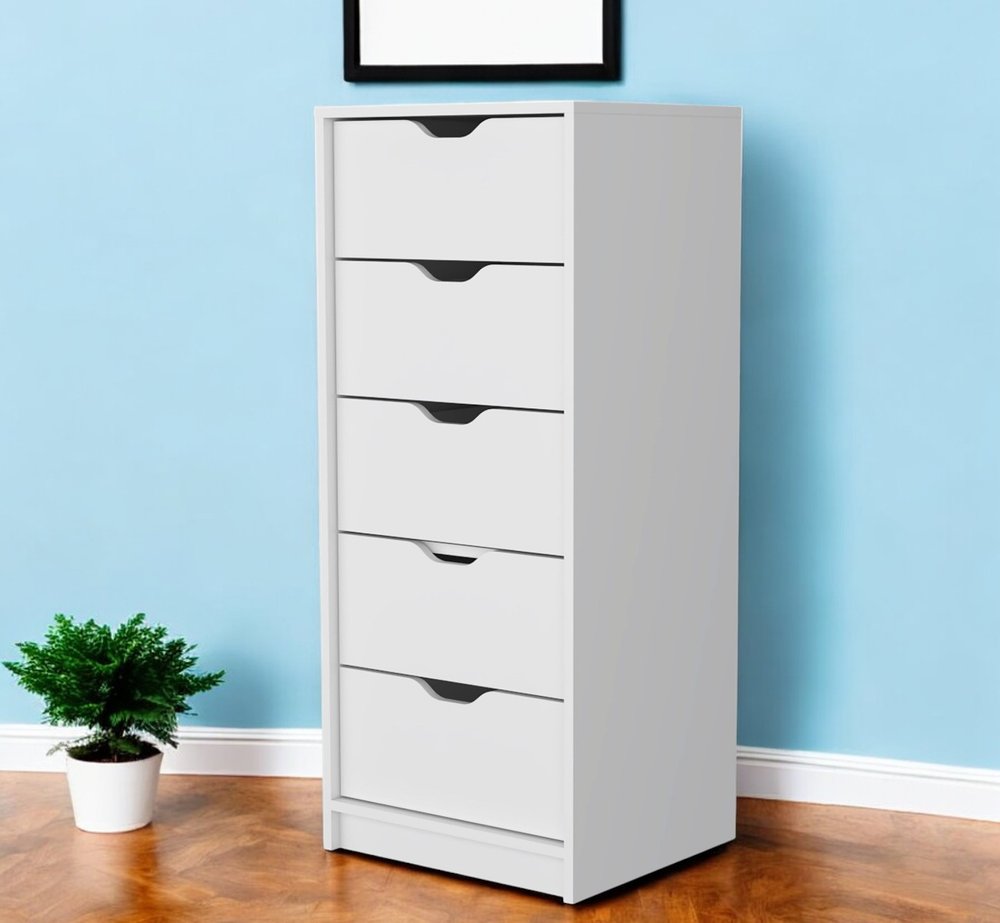 18" White Wood Five Drawer Dresser HomeRoots