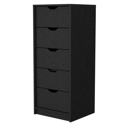 18" Black Wood Five Drawer Dresser