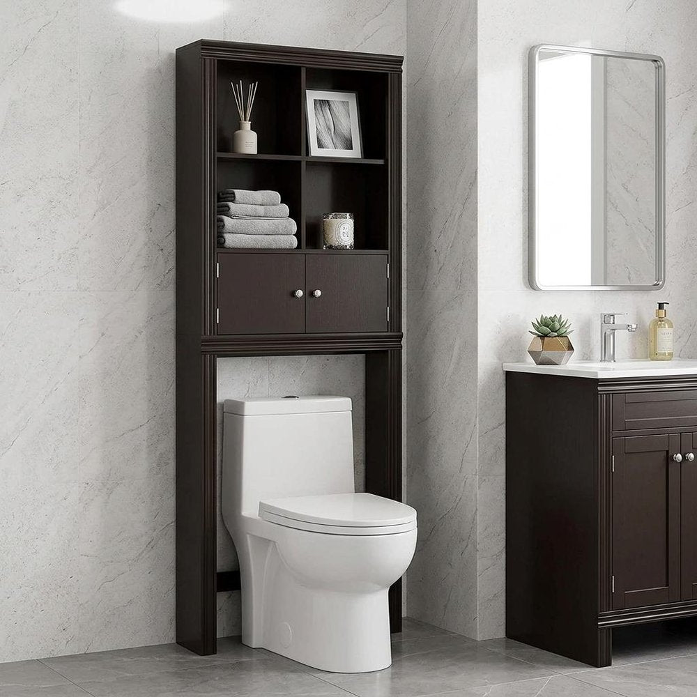 69" Espresso Wood Double Door Over-the-Toilet Storage HomeRoots