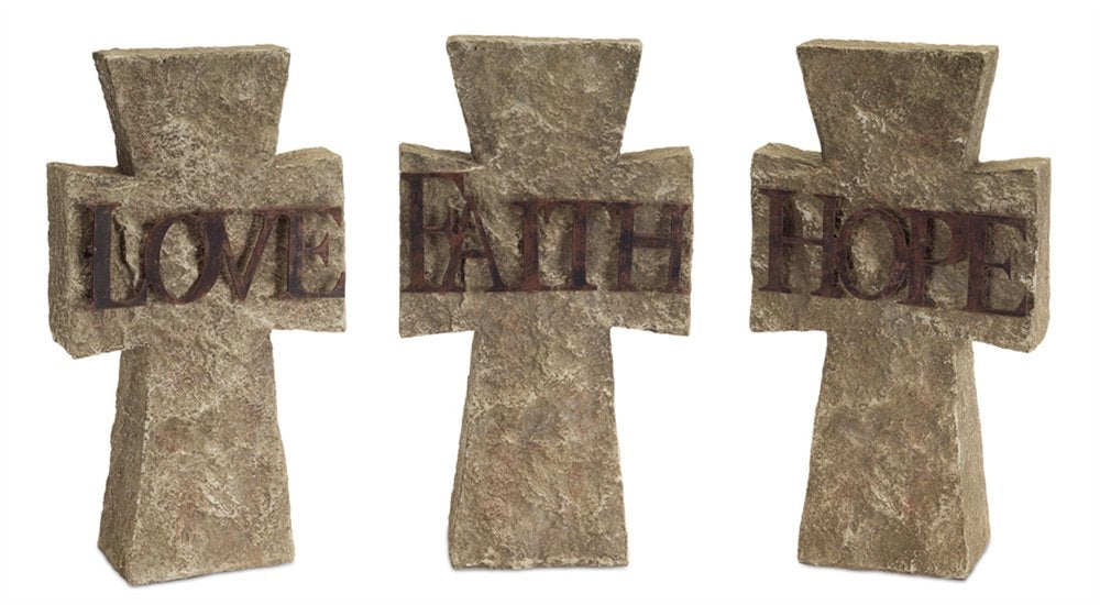 Set of Three 11" Gray Cement Cross Statue Tabletop Sculpture HomeRoots