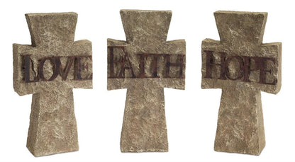 Set of Three 11" Gray Cement Cross Statue Tabletop Sculpture HomeRoots