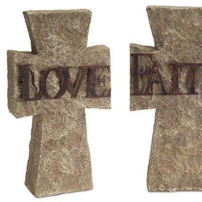 Set of Three 11" Gray Cement Cross Statue Tabletop Sculpture HomeRoots