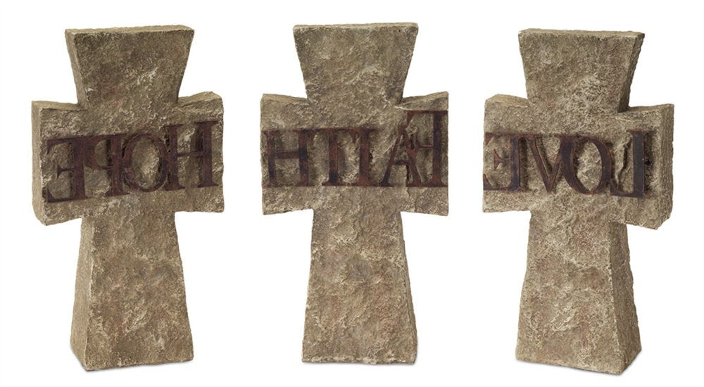 Set of Three 11" Gray Cement Cross Statue Tabletop Sculpture HomeRoots