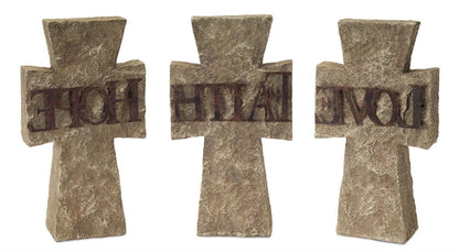 Set of Three 11" Gray Cement Cross Statue Tabletop Sculpture HomeRoots